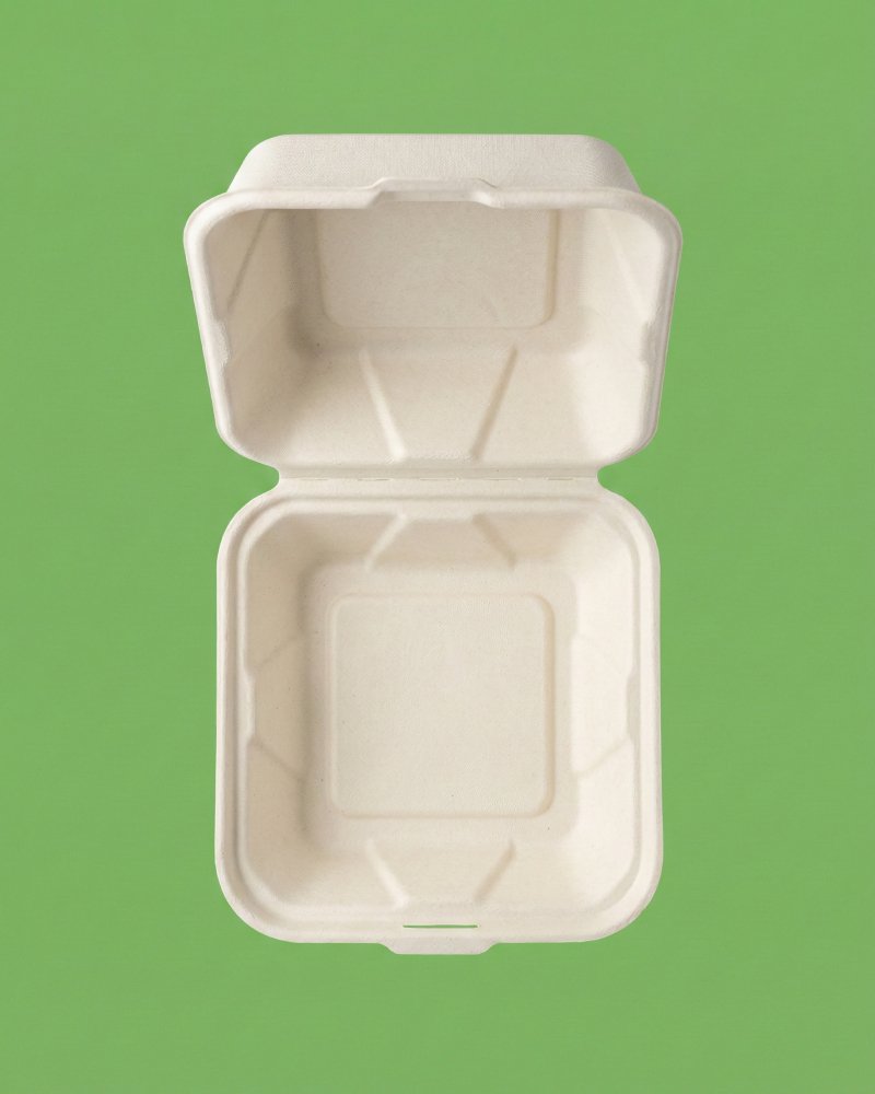 6x6 Inch Bagasse Burger Box Closed - Eco-Friendly Burger Packaging