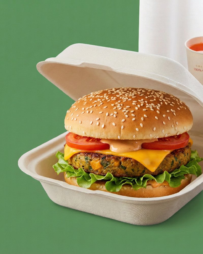 Mini Burgers in Bagasse Box - Eco-Friendly Slider Packaging