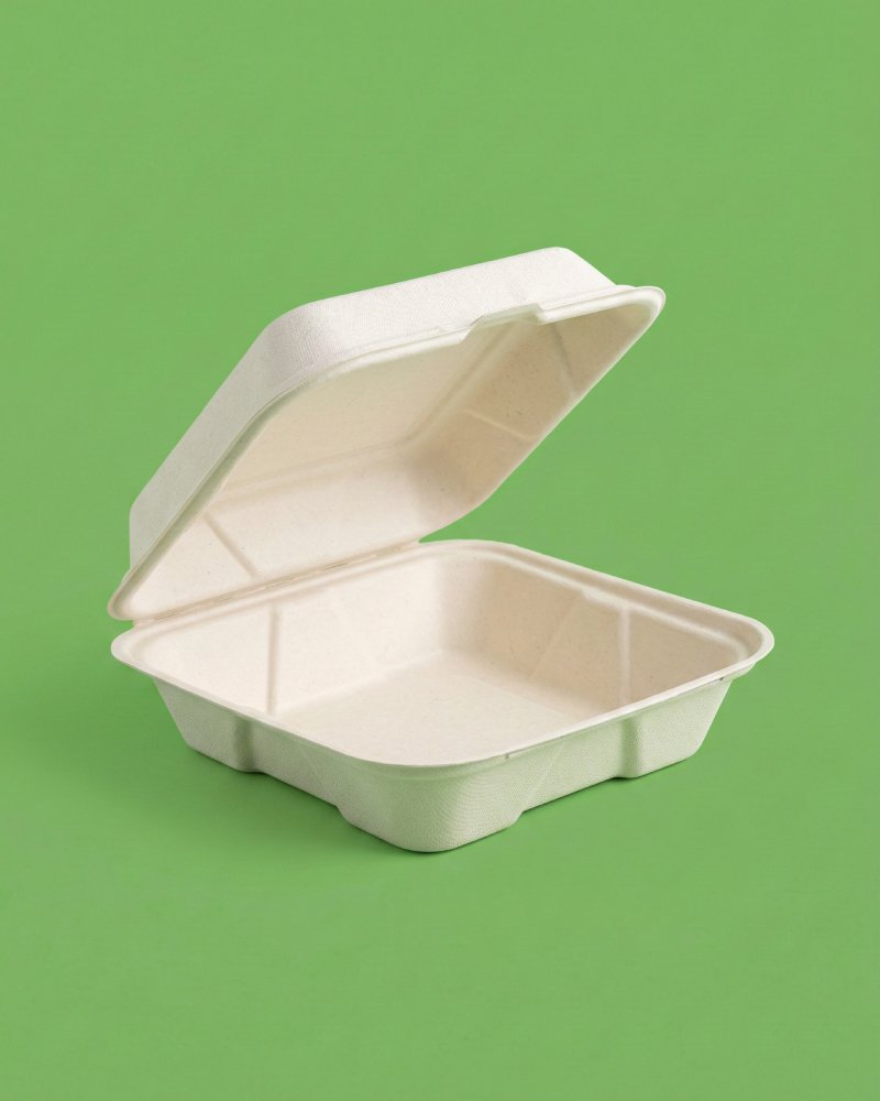 8x8 Inch Medium Bagasse Clamshell - Eco-Friendly Takeout Container