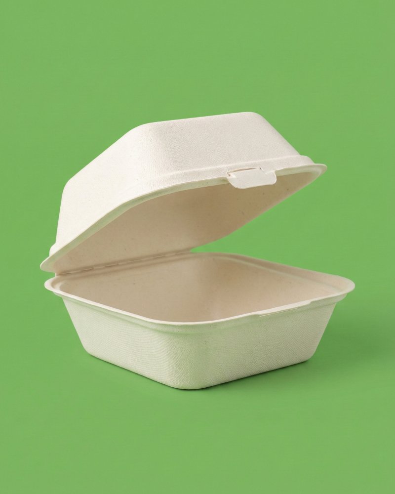 6x6 Bagasse Burger Box Container - Eco-Friendly Burger Packaging