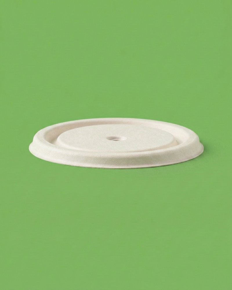 Bagasse Flat Lid Side View - Eco-Friendly Compostable Cup Lid