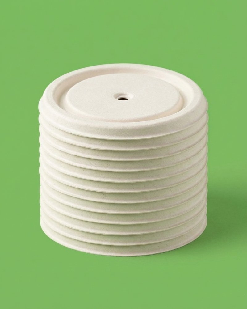 Bagasse Stacked Flat Lids - Eco-Friendly Compostable Cup Lids