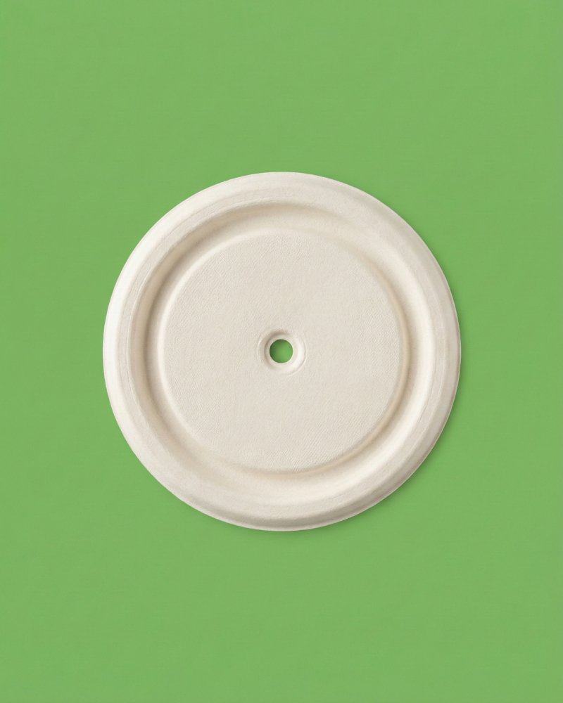 Bagasse Flat Lid Top View - Eco-Friendly Compostable Cup Lid