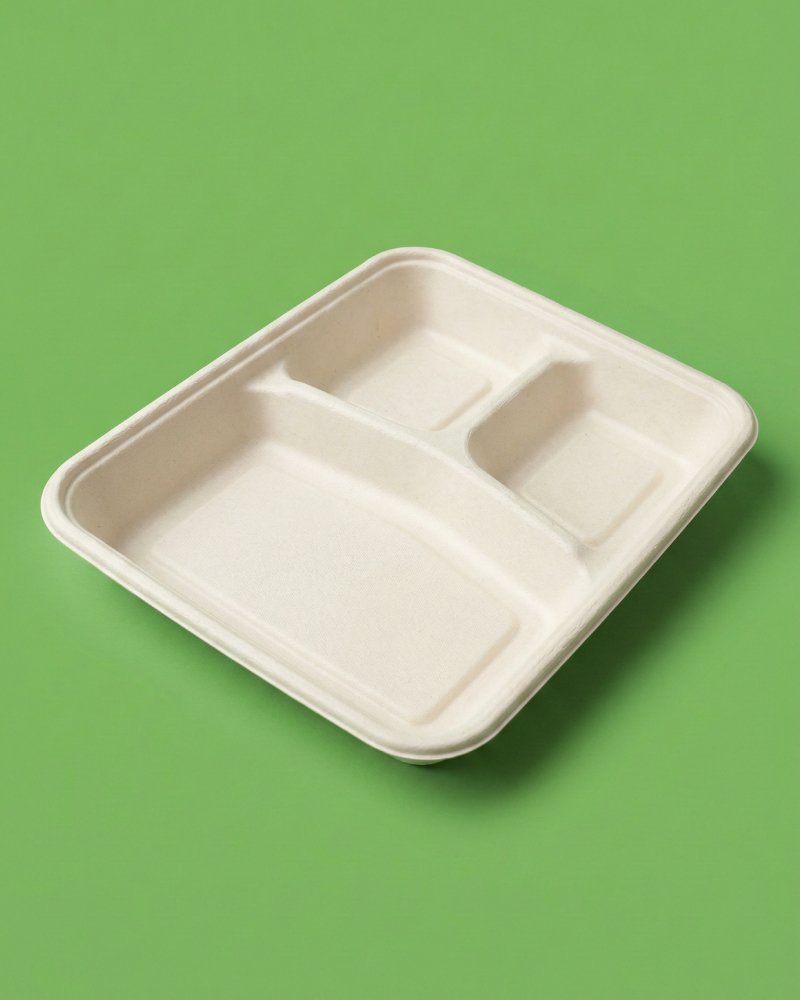 3 Compartment Bagasse Meal Tray - Eco-Friendly Compartment Tray