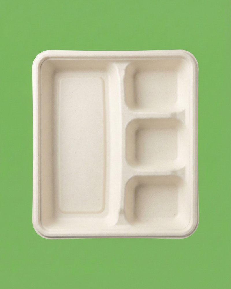 4 Compartment Bagasse Meal Tray - Eco-Friendly Compartment Tray