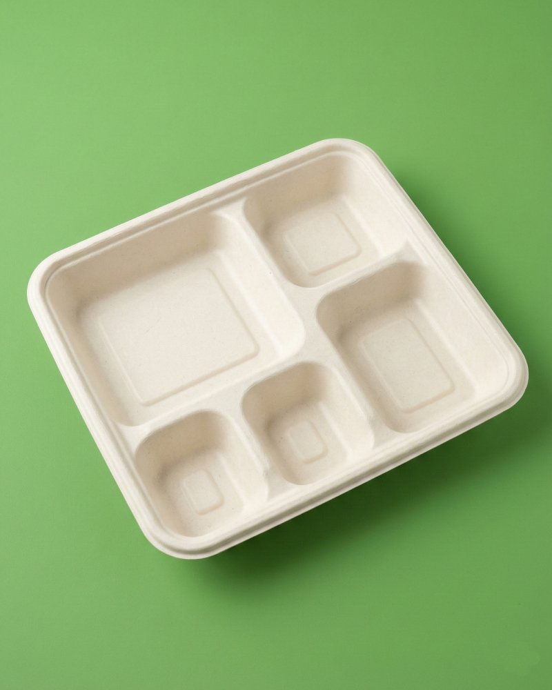 5 Compartment Bagasse Meal Tray - Eco-Friendly Compartment Tray