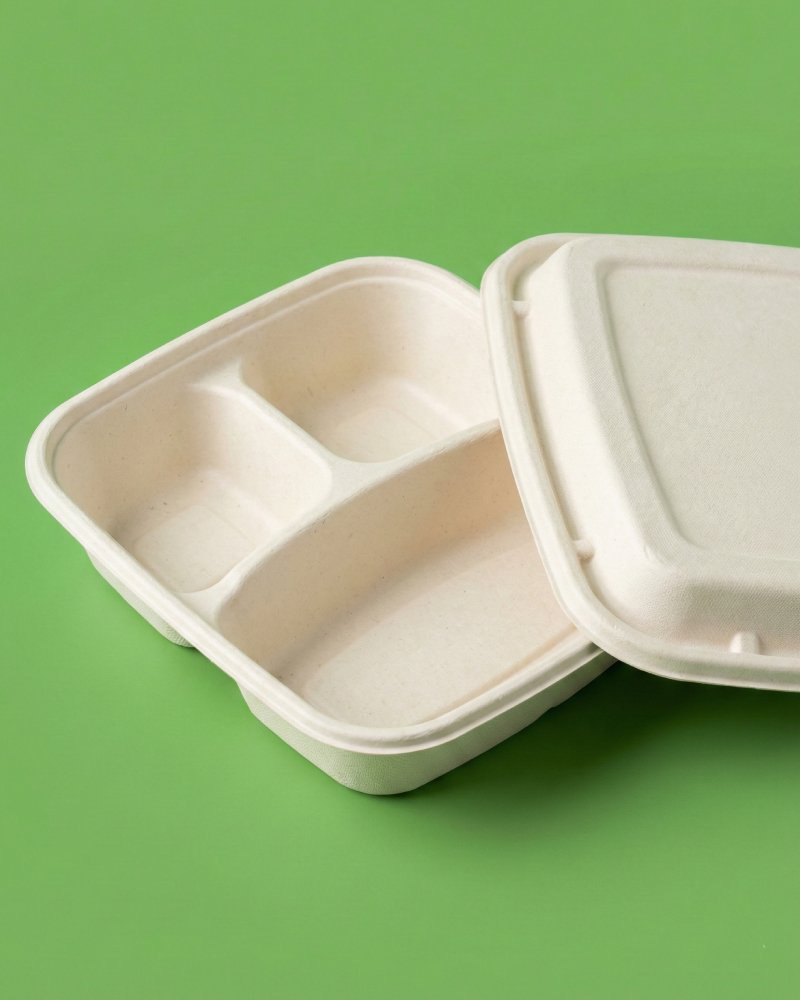 Deep Bagasse Meal Tray Open - Eco-Friendly Container