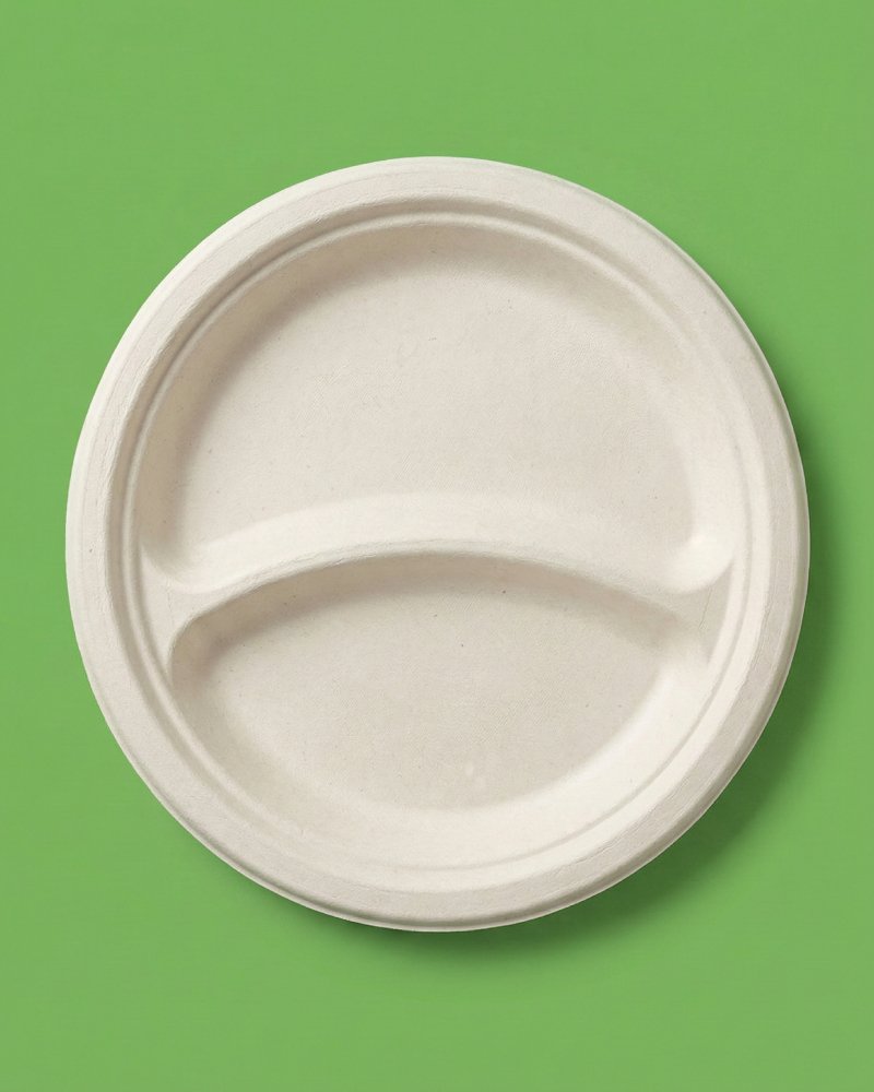2-Compartment Bagasse Plate - Eco-Friendly Divided Plate