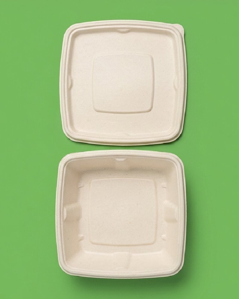 Medium 650ml Square Bagasse Takeaway Box - Eco-Friendly Food Container
