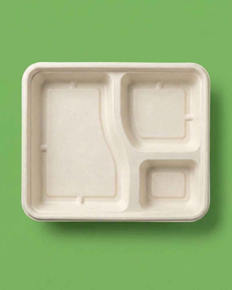 3 Compartment Bagasse Airline Meal Tray - Eco-Friendly Compostable Tray