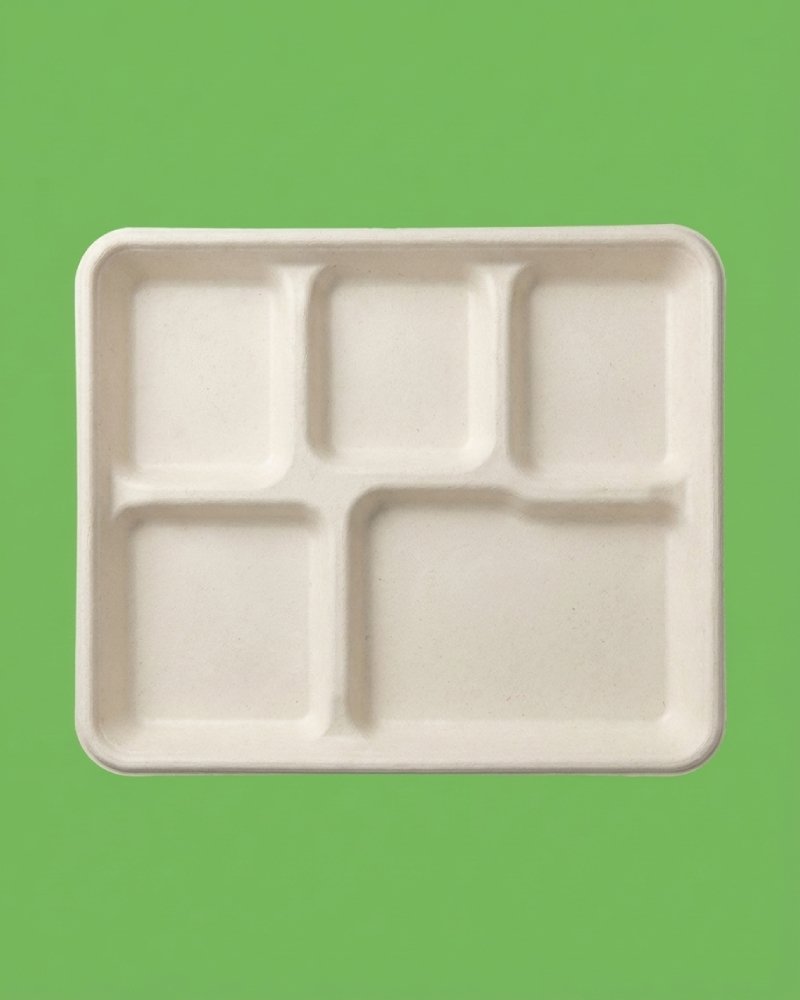 5 Compartment Bagasse School Lunch Tray - Eco-Friendly Compostable Tray