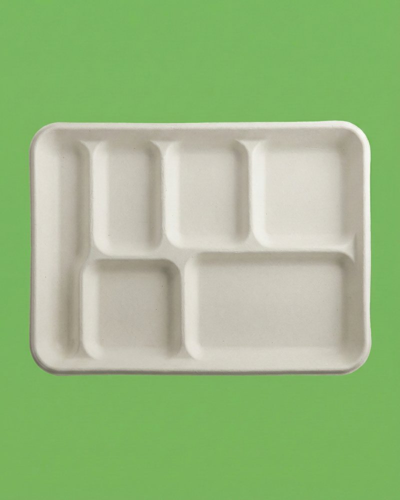6 Compartment Bagasse School Lunch Tray - Eco-Friendly Compostable Tray