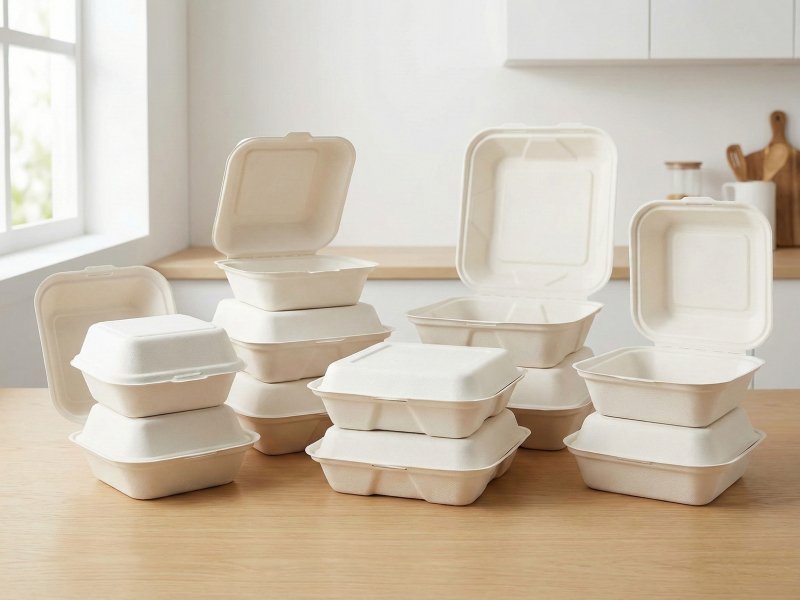 Bagasse Clamshells - Hinged Food Containers Eco-Friendly
